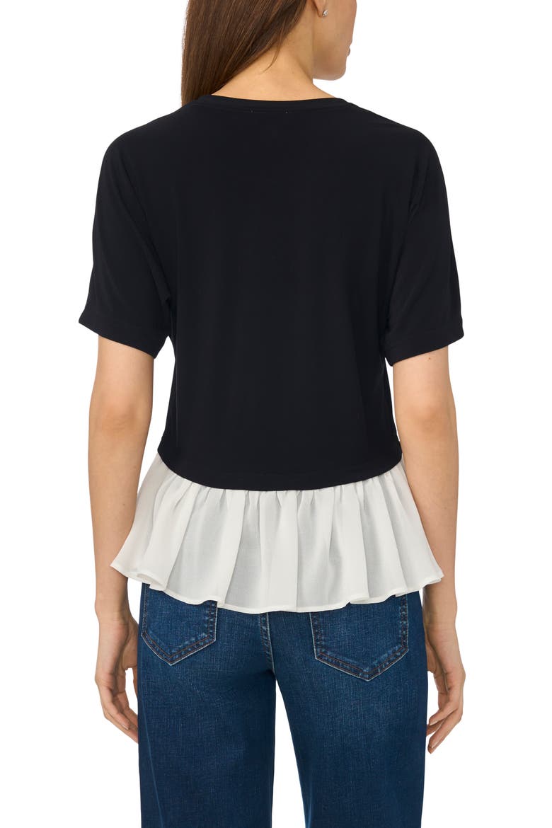 Pleated Hem Stretch Jersey Top, Alternate, color, RICH BLACK/ IVORY