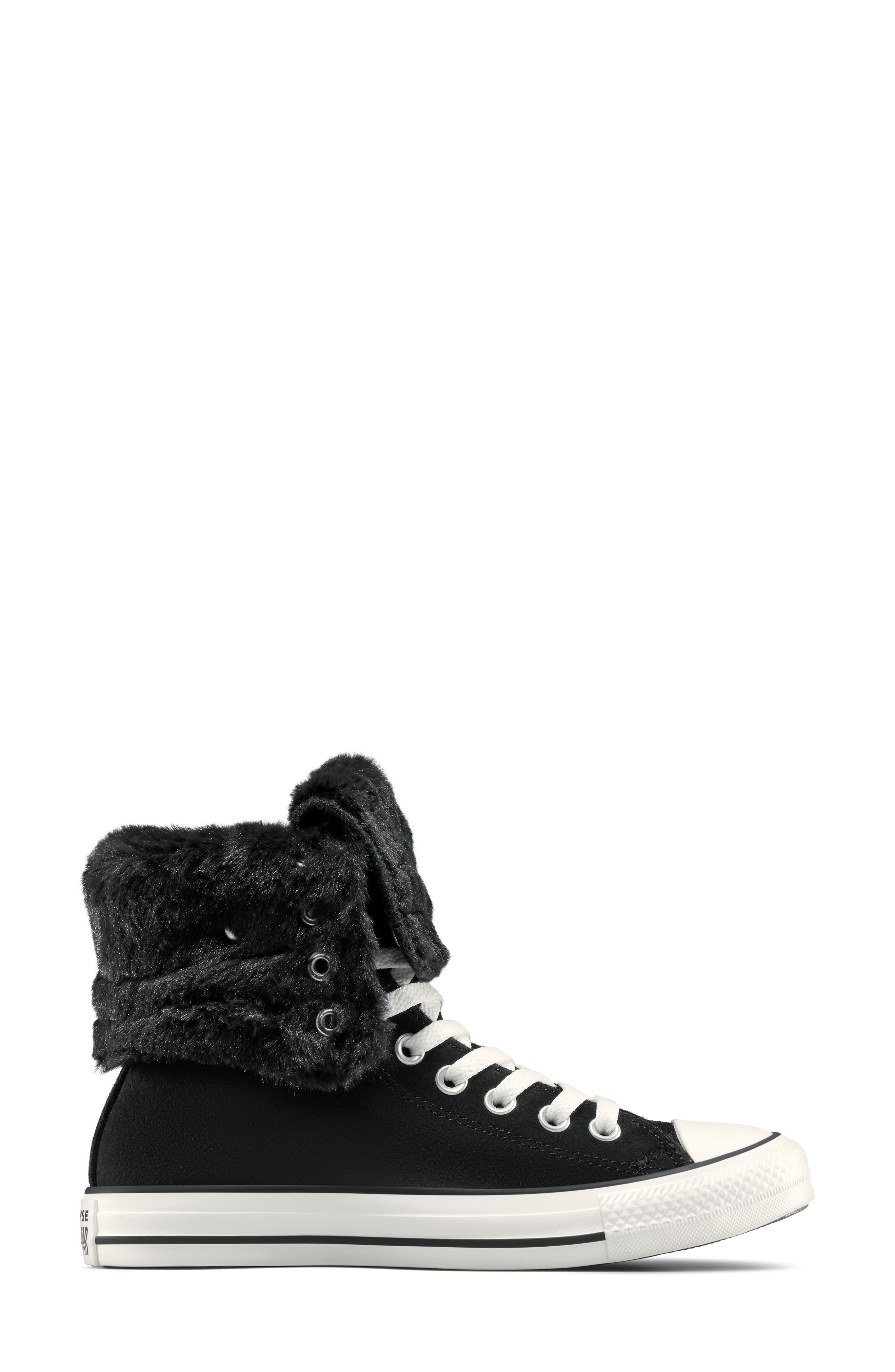 Converse Chuck Taylor All Star Faux Fur Foldover High Top Sneaker, Alternate, color, Black/ Black/ Egret