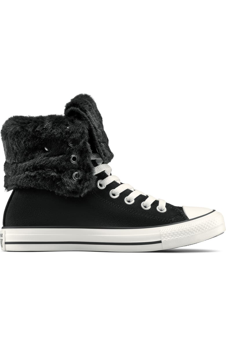 Converse Chuck Taylor All Star Faux Fur Foldover High Top Sneaker, Alternate, color, Black/ Black/ Egret