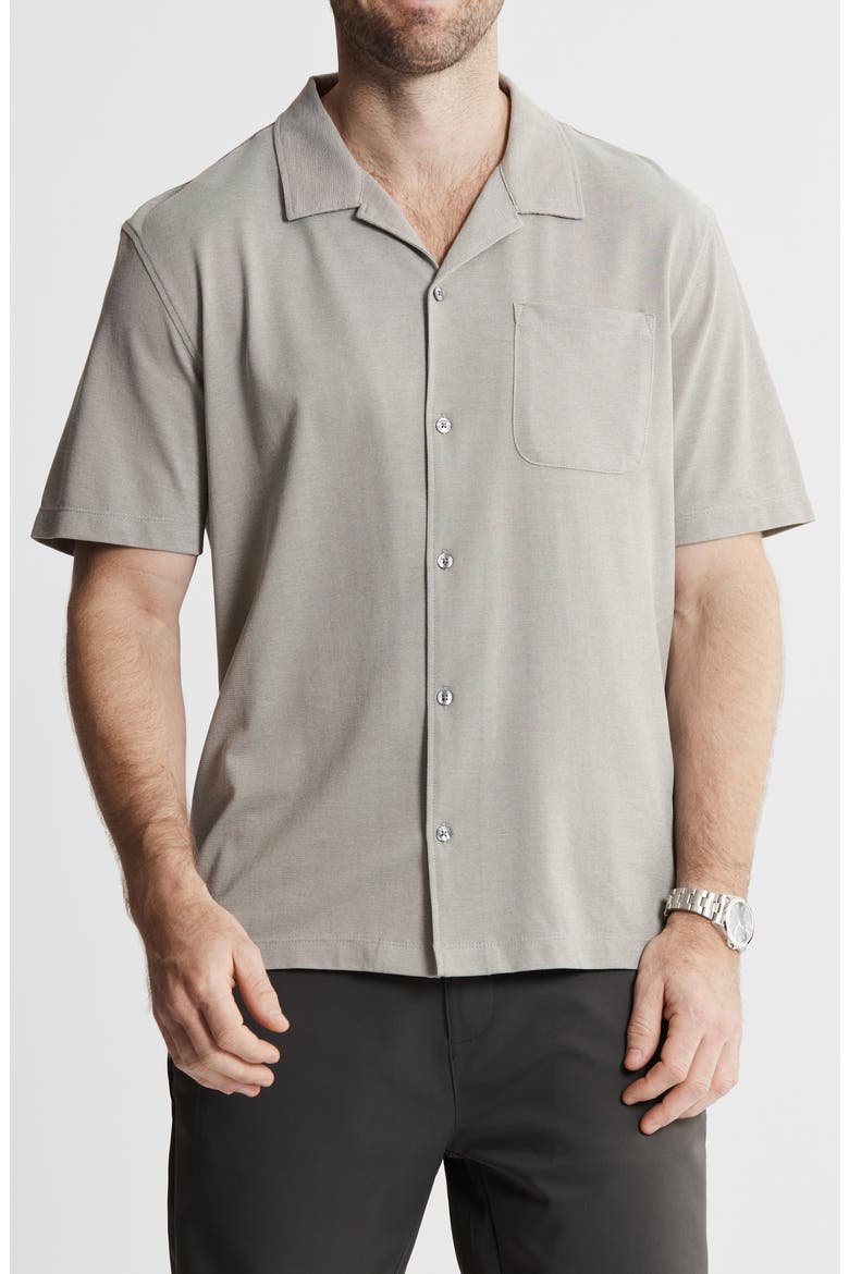 Short Sleeve Knit Oxford Button-Up Shirt, Main, color, LIGHT OLIVE