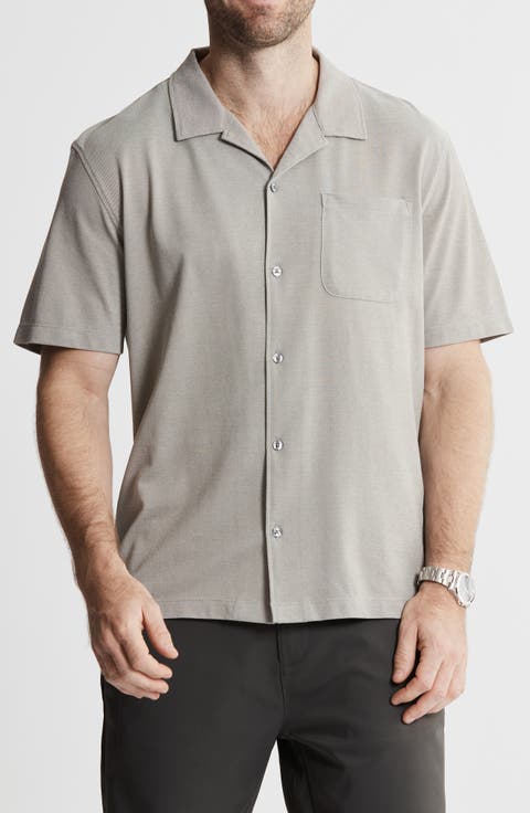 Short Sleeve Knit Oxford Button-Up Shirt