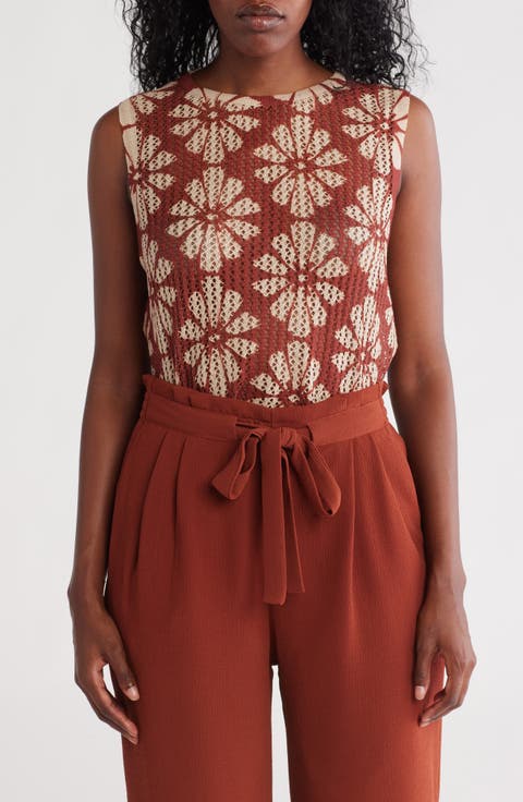 Floral Open Knit Sleeveless Sweater