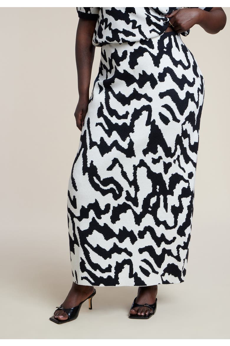 Intarsia Sweater Maxi Skirt, Alternate, color, WAVES