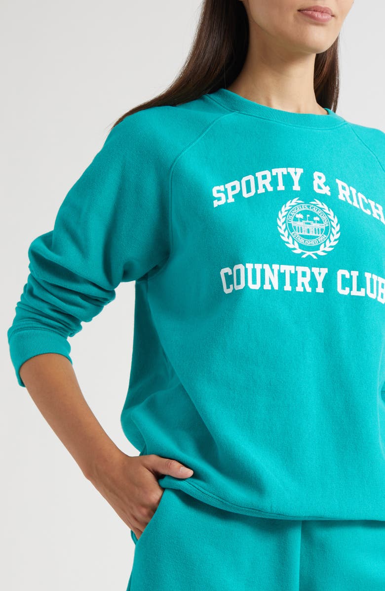 Sporty & Rich Varsity Crest Crewneck Graphic Sweatshirt, Alternate, color, Spring Green