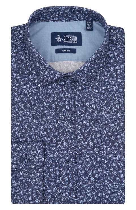Floral Stencil Stretch Cotton Slim Fit Dress Shirt