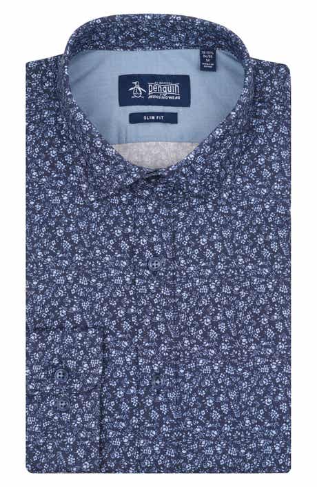 Floral Stencil Stretch Cotton Slim Fit Dress Shirt