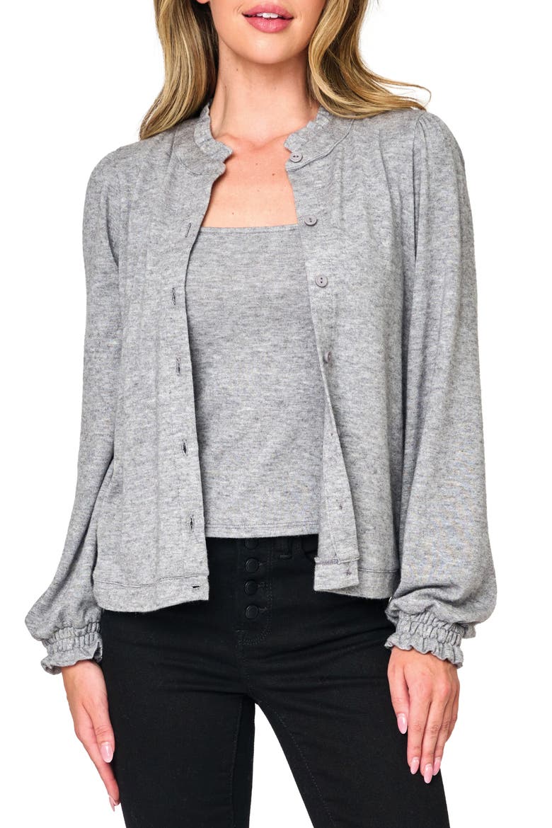Ruffle Accent Cardigan, Main, color, HEATHER GREY