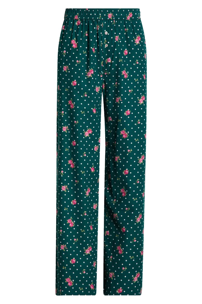 Print Flannel Boxer Pajama Pants, Alternate, color, GREEN POLKA DOT ROSE