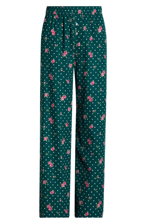 Open Edit Print Flannel Boxer Pajama Pants In Green