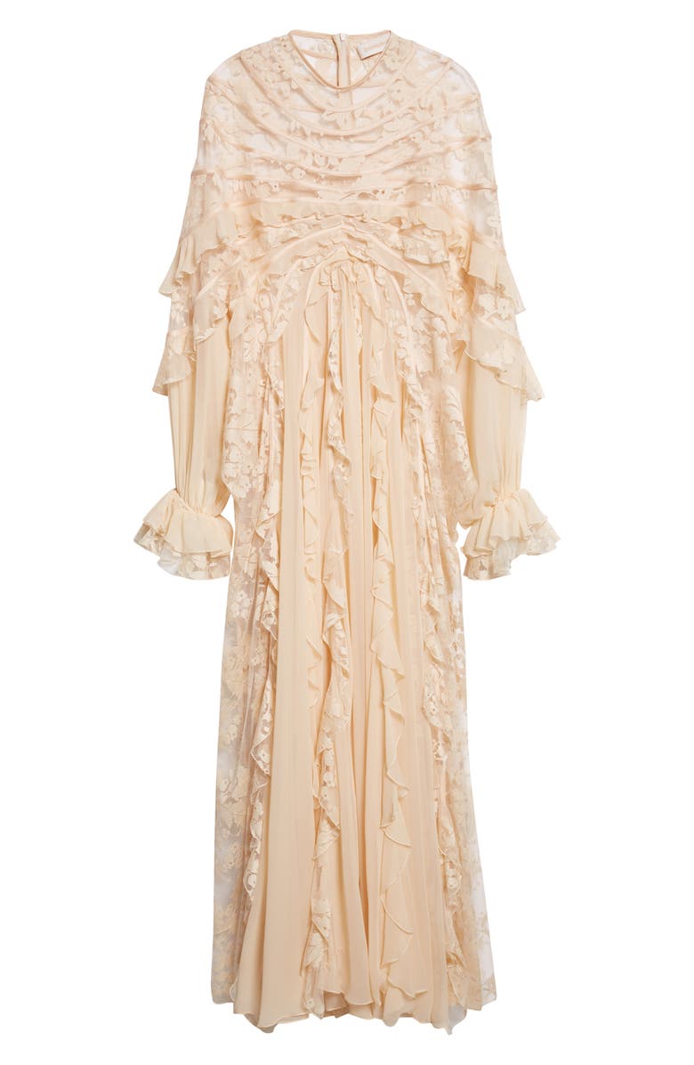 Zimmermann Rebellion Splice Long Sleeve Lace Ruffle Silk Maxi Dress, Alternate, color, Cream
