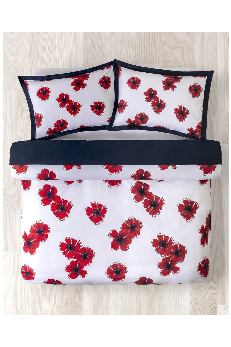 Poppy Hawaiian Cotton Percale Duvet Cover Set, Alternate, color, NAVY