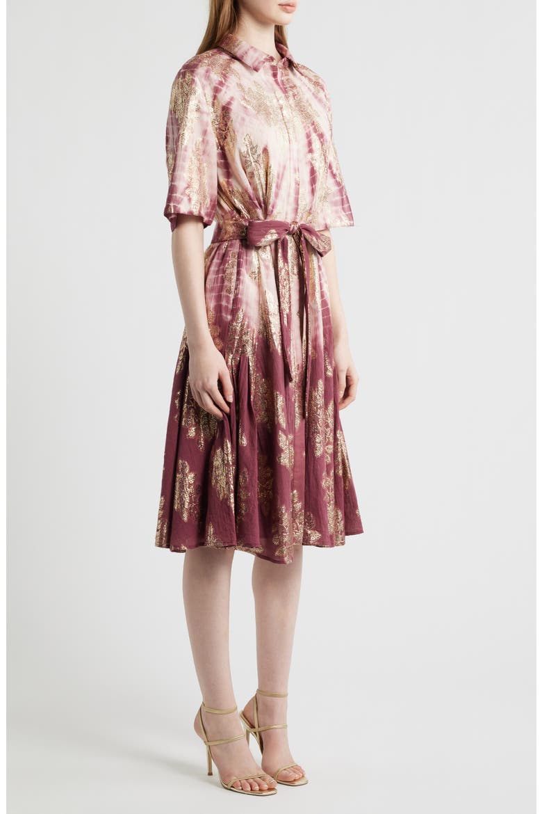 Tara Metallic Print Tie Waist Dress, Alternate, color, ROSE MULTI
