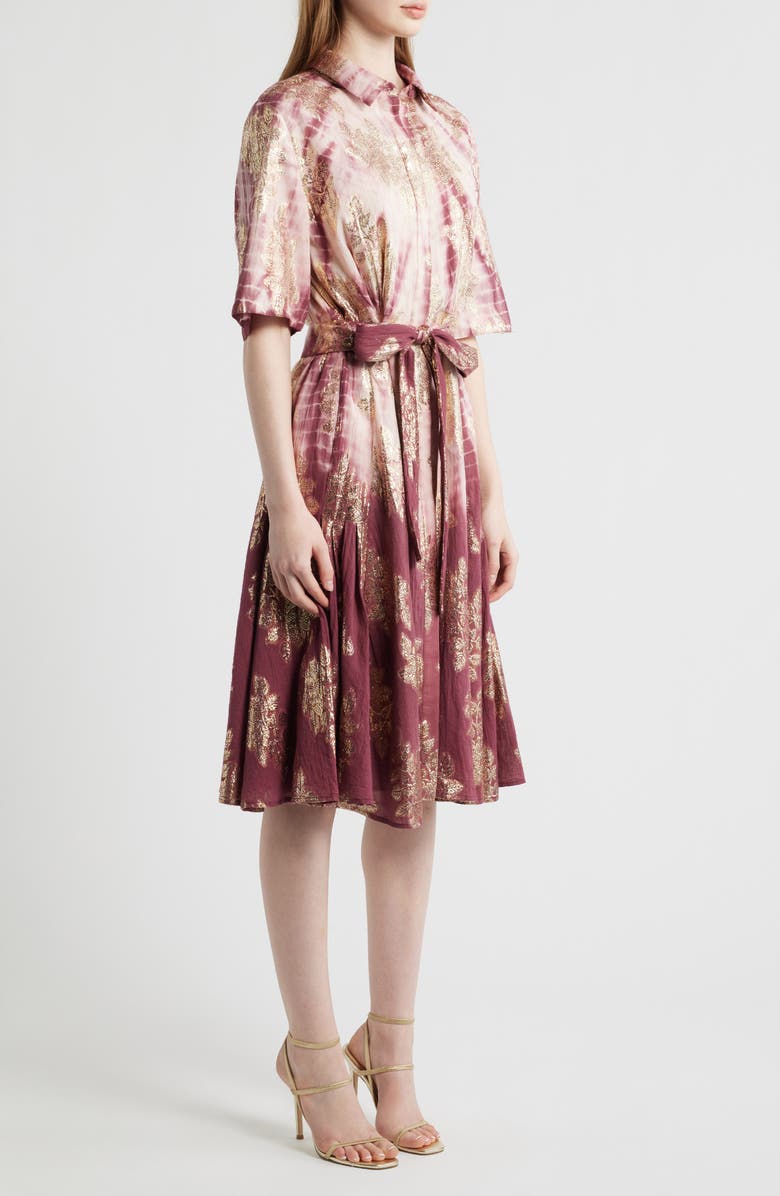 KOBI HALPERIN Tara Metallic Print Tie Waist Dress, Alternate, color, Rose Multi