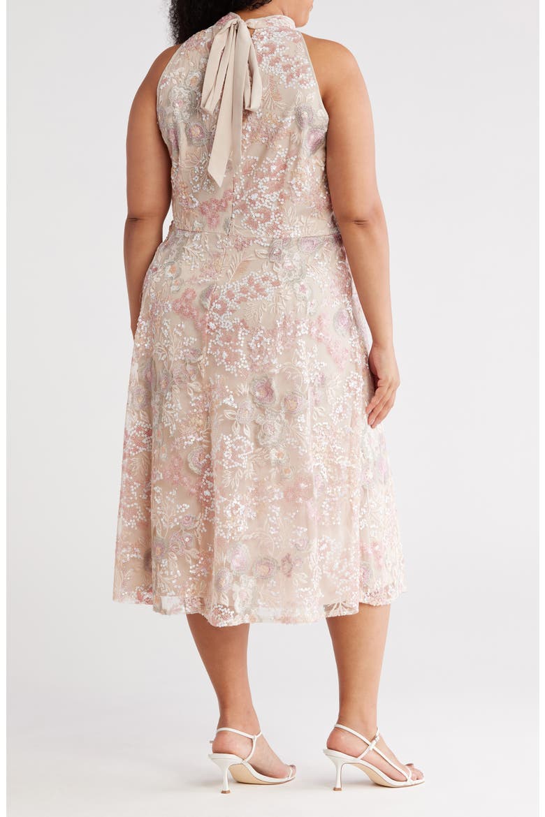 Sequin Embroidered Sleeveless Cocktail Dress, Alternate, color, CHAMP