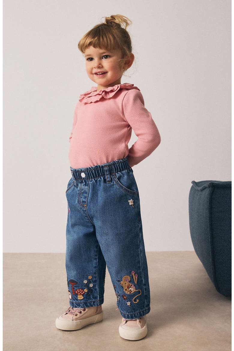 Kids' Floral Character Embroidered Jeans, Alternate, color, BLUE