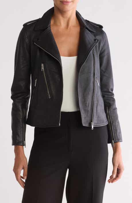 AllSaints Elva Lambskin Leather Biker Jacket