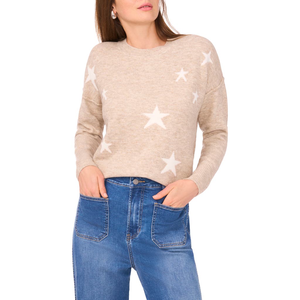Vince Camuto Star Pattern Crewneck Sweater In Brown