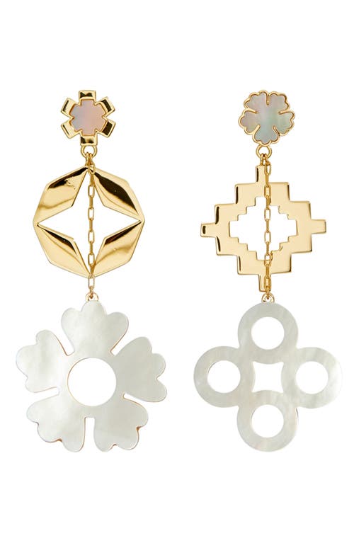 Tory Burch Kira Mismatched Clover Drop Earrings In Metallic