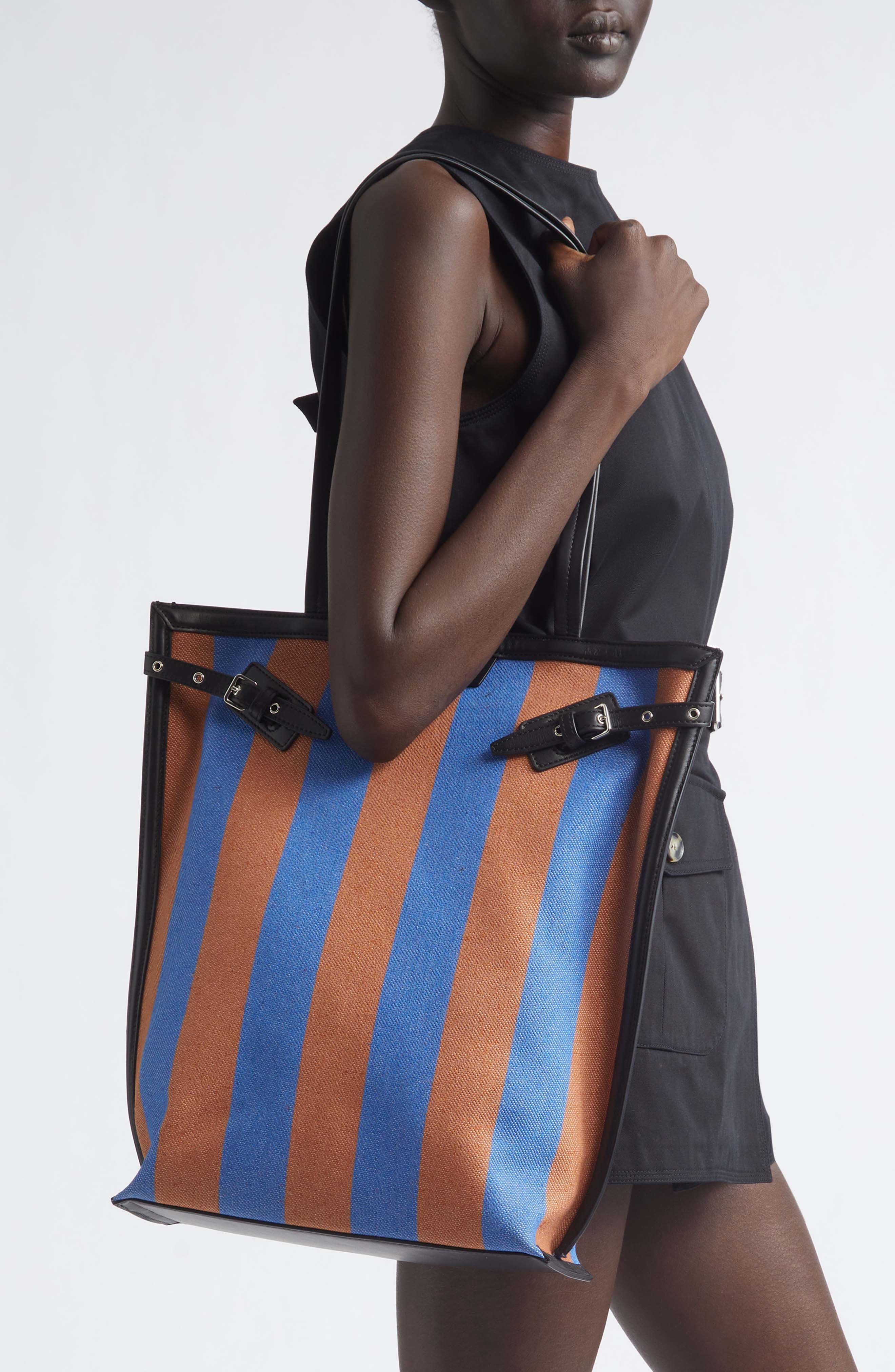 Proenza Schouler North/South Days Stripe Canvas Tote, Alternate, color, Sapphire/ Rust