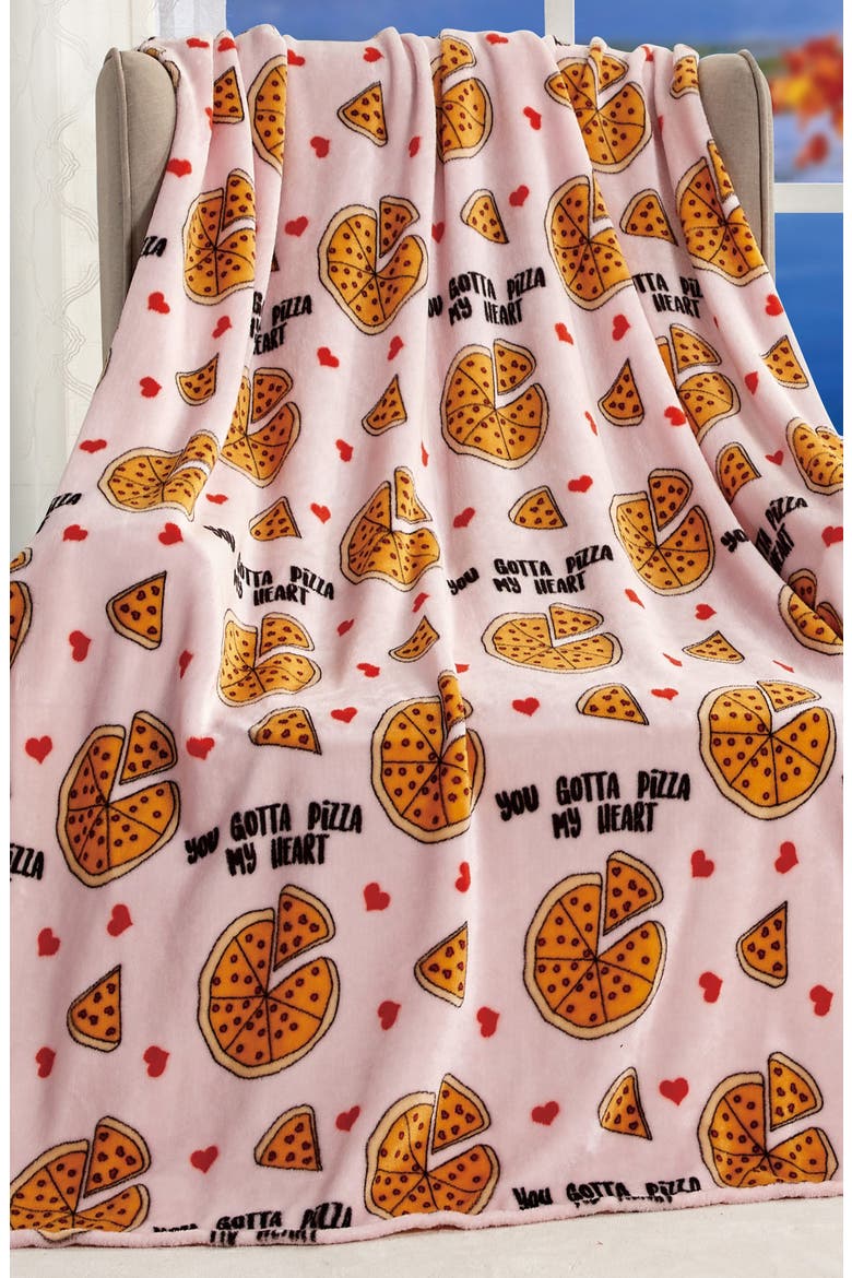 Pizza My Heart Plush Throw Blanket, Alternate, color, PINK MULTI