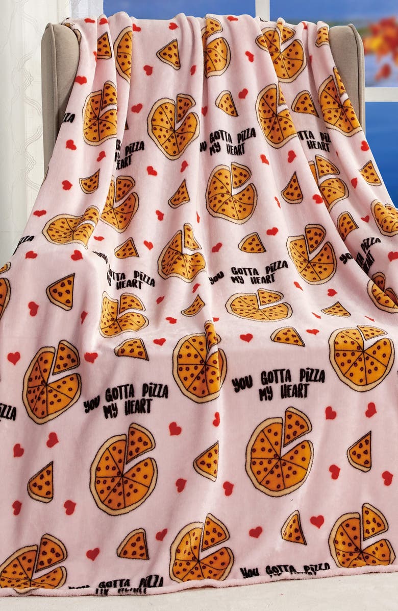 Luxury Home Pizza My Heart Plush Throw Blanket, Alternate, color, Pink Multi