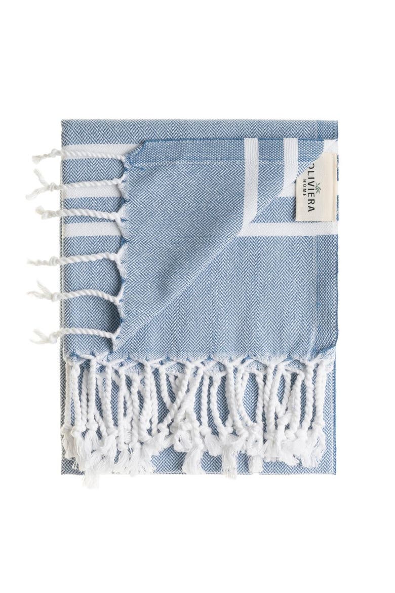 Trio Stripe Turkish Cotton Hand & Kitchen Towel Bundle, Alternate, color, Denim Blue