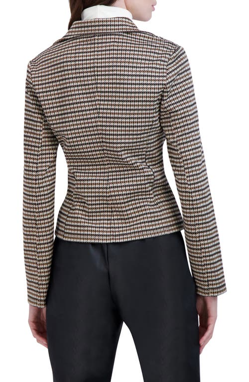 Ookie & Lala Houndstooth Asymmetric Zip Moto Jacket In Black/brown/camel