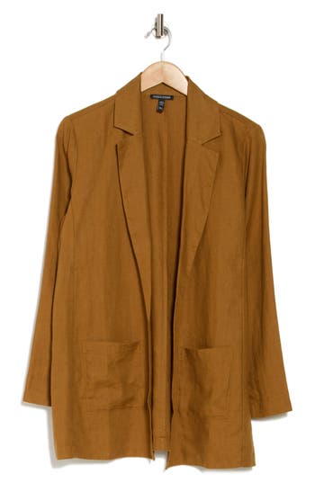 EILEEN FISHER EILEEN FISHER NOTCH COLLAR ORGANIC LINEN LONG BLAZER