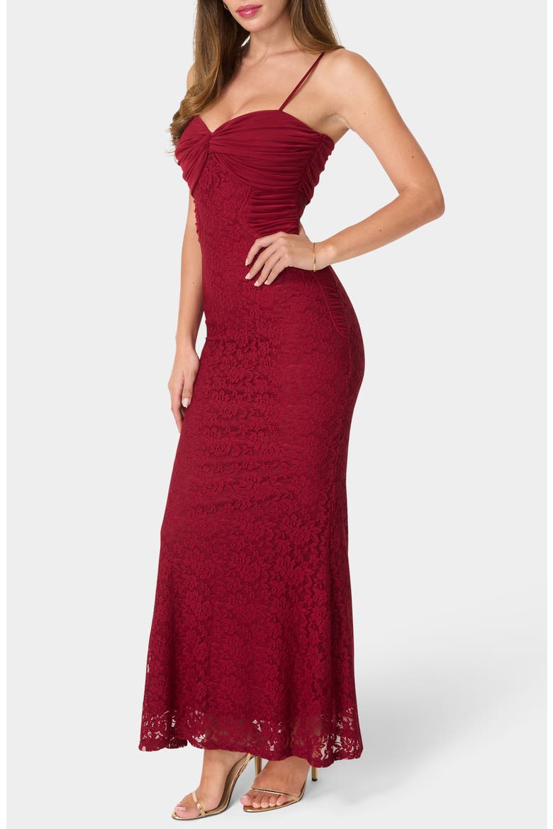 Lace Ruched Body-Con Gown, Alternate, color, WINE