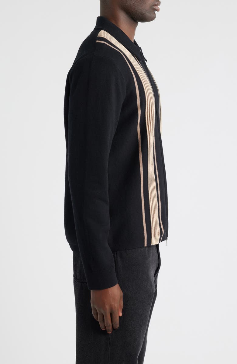 Wax London Lennox Stripe Cotton & Cashmere Zip-Up Shirt, Alternate, color, Black / Beige