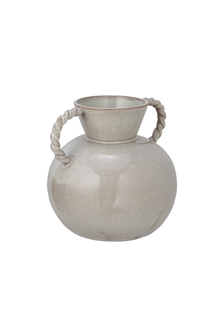 9.25 Inches Stoneware Vase with Twisted Handles and Reactive Glaze, Cream Color, Main, color, Cream