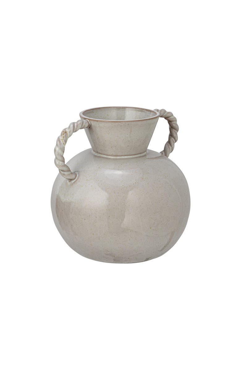 Storied Home 9.25 Inches Stoneware Vase with Twisted Handles and Reactive Glaze, Cream Color, Main, color, Cream