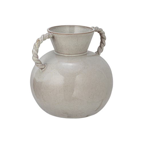 Storied Home 9.25 Inches Stoneware Vase With Twisted Handles And Reactive Glaze, Cream Color In Silver