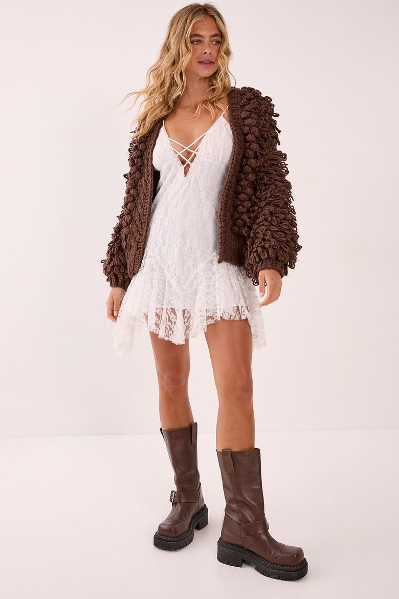 Chunky Loop Yarn Knitted Cardigan, Alternate, color, Chocolate