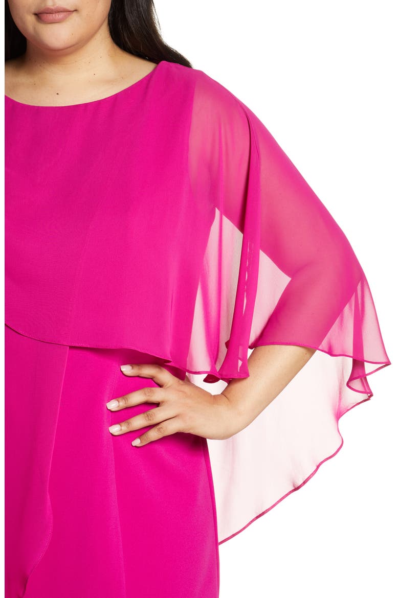 Chiffon Cape Cocktail Dress, Alternate, color, MAGENTA