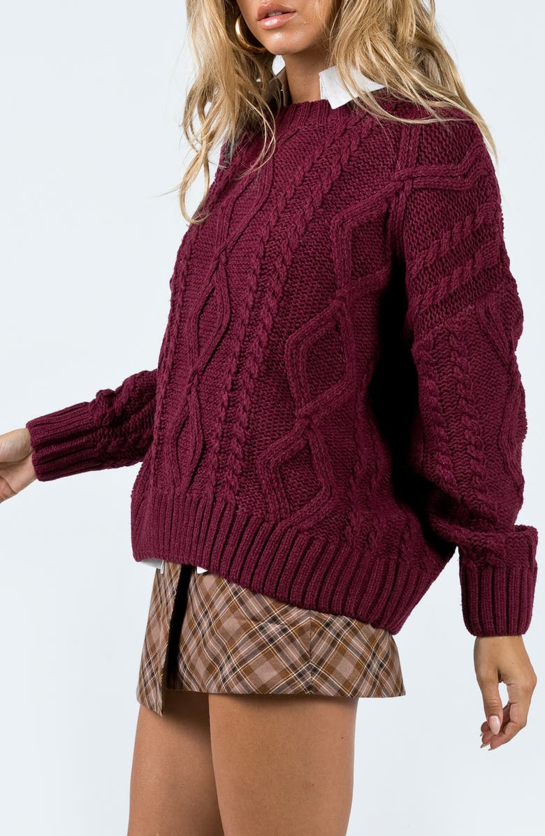 Princess Polly Anaya Oversize Cable Stitch Sweater, Alternate, color, Dark Red
