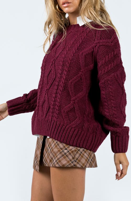 Princess Polly Anaya Oversize Cable Stitch Sweater In Dark Red