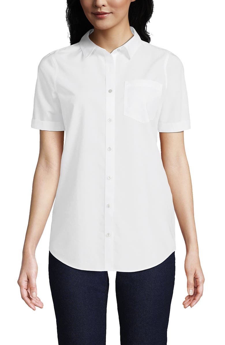 Lands' End Short Sleeve No Iron Shirt, Main, color, White