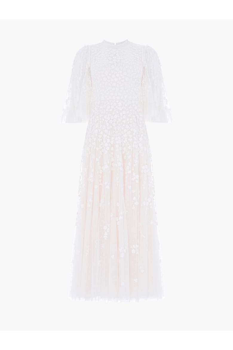 Scatter Blossom Round Neck Ankle Gown, Alternate, color, Swan White