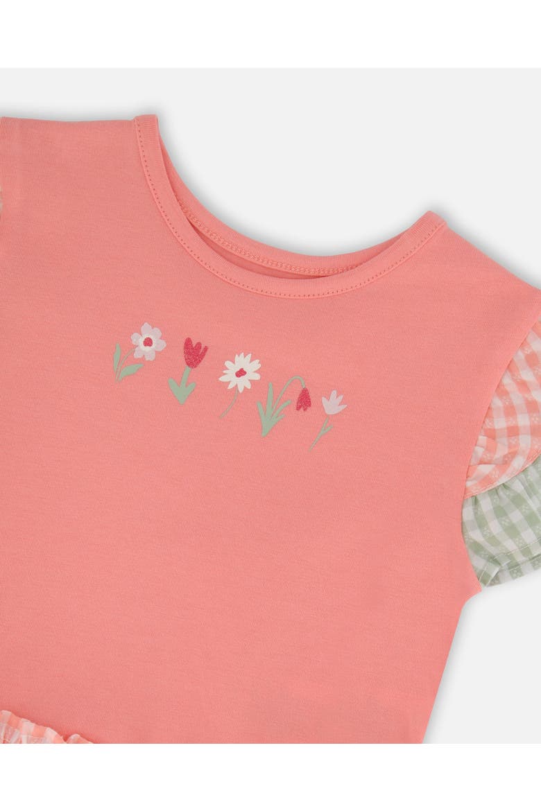 Organic Cotton Bi-Material Flutter Ruffles Gingham Dress, Alternate, color, Coral & Gingham