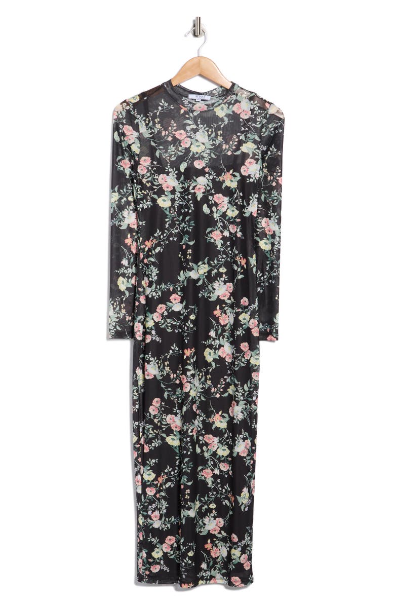AFRM LOS ANGELES Brandi Floral Long Sleeve Dress, Alternate, color, Noir Blooms