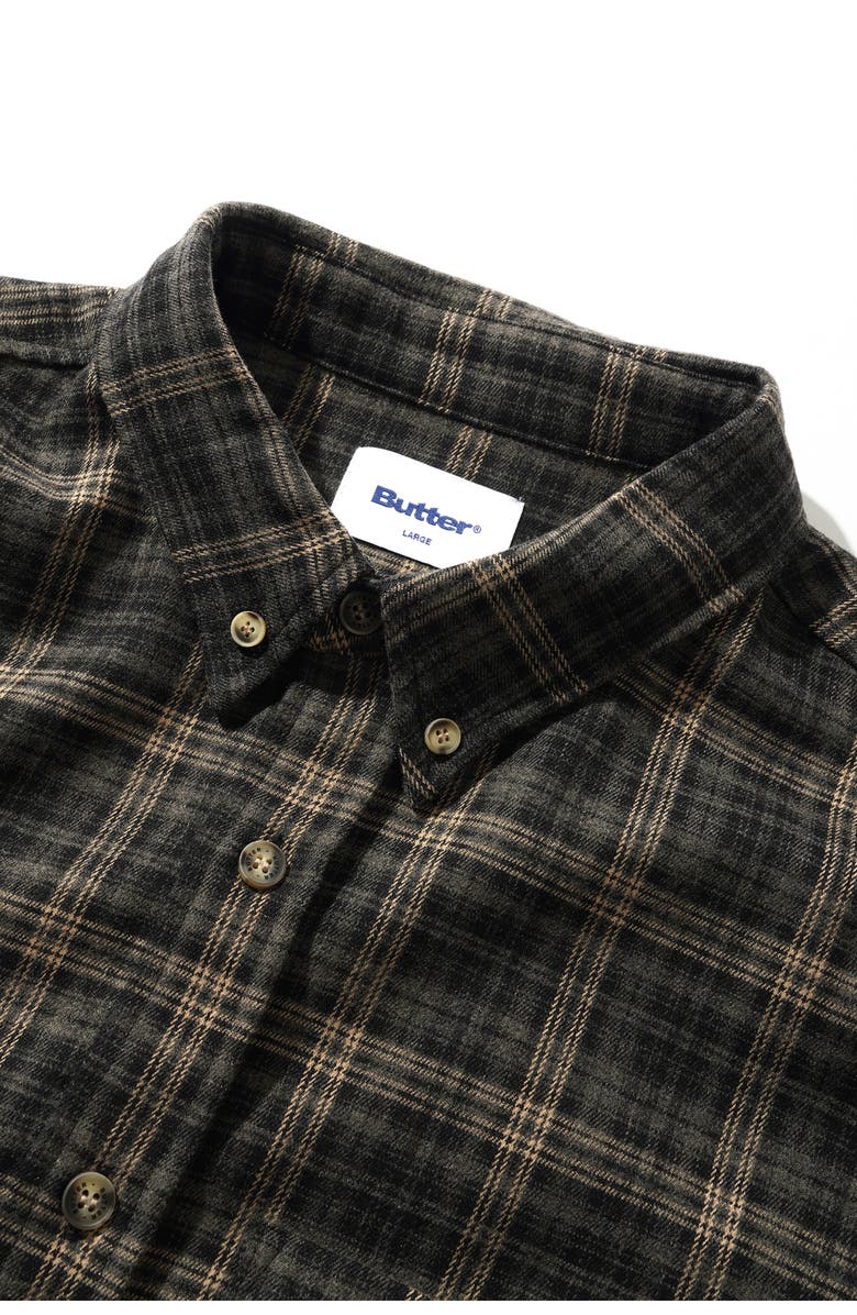Butter Goods Connection Plaid Flannel Button-Down Shirt, Alternate, color, Black / Taupe