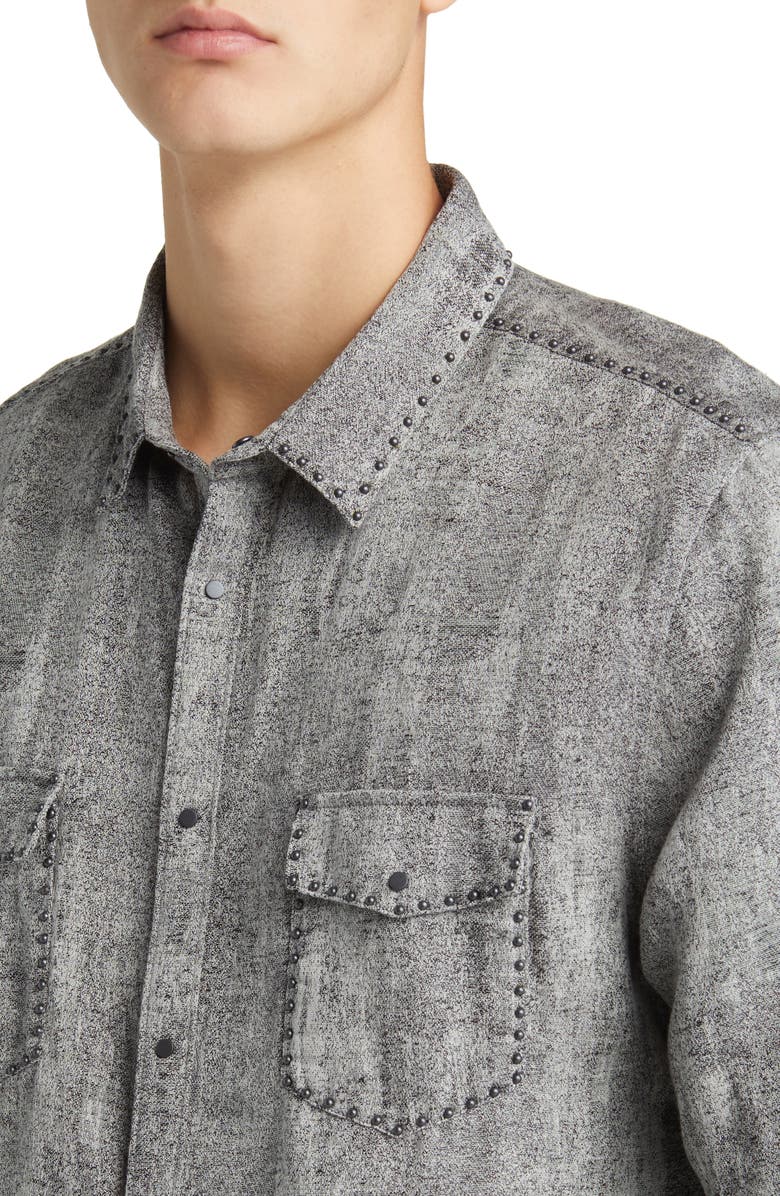 John Varvatos Studded Slim Fit Linen Blend Button-Up Shirt, Alternate, color, 