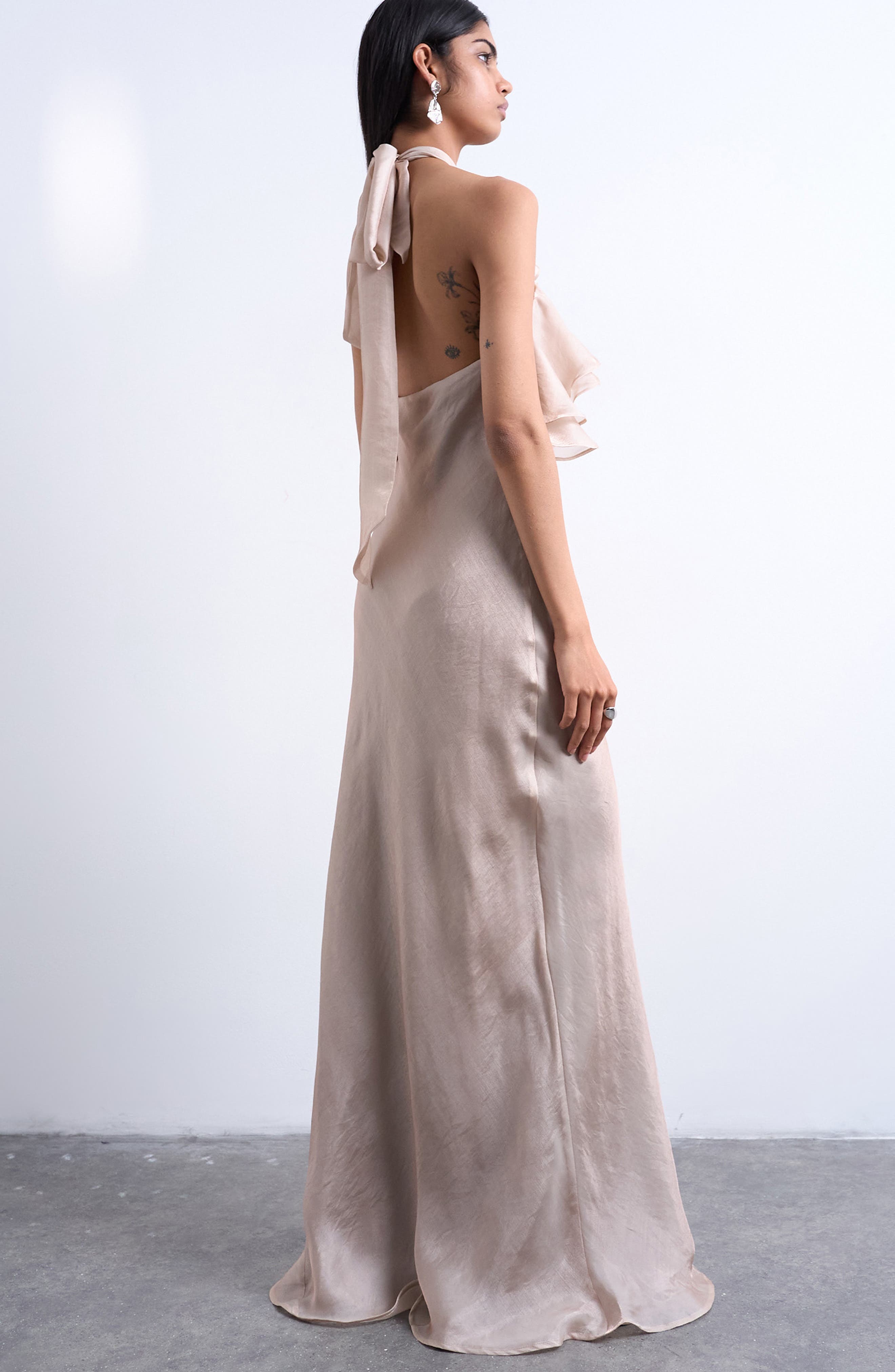 Ruffle Satin Halter Maxi Dress - image 2