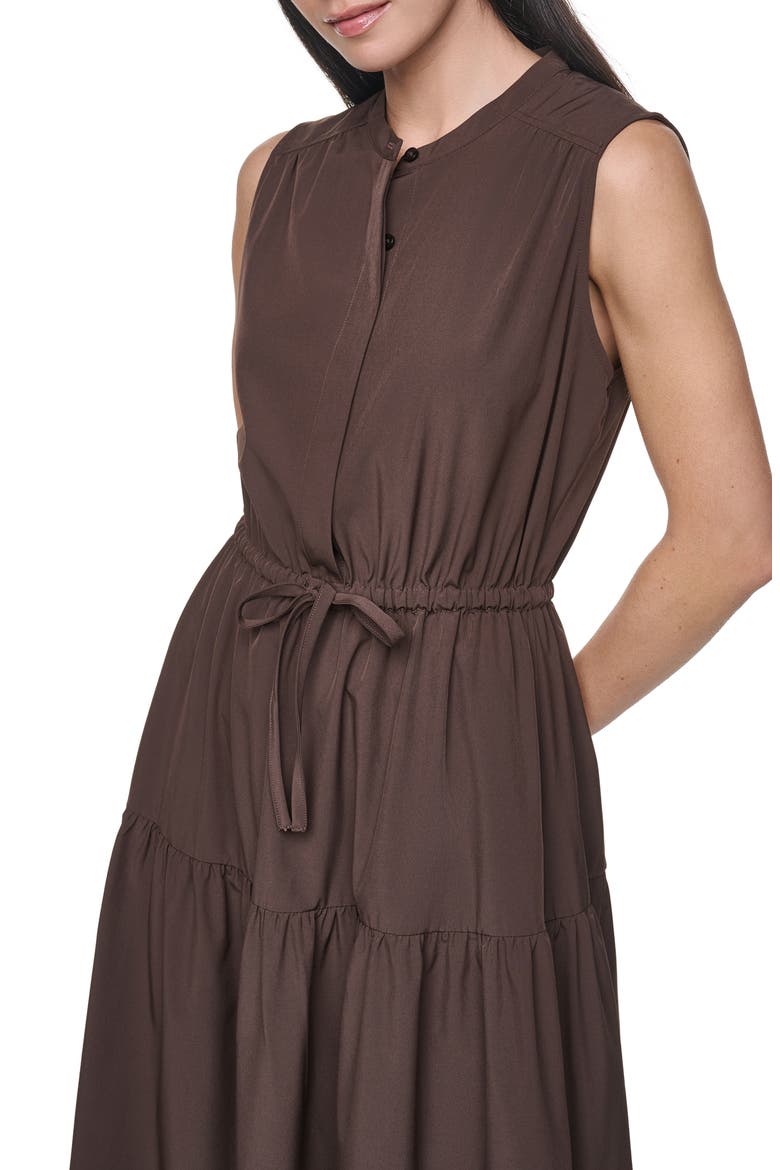 Tiered Midi Dress with Tie Belt, Alternate, color, COFFEE BEA