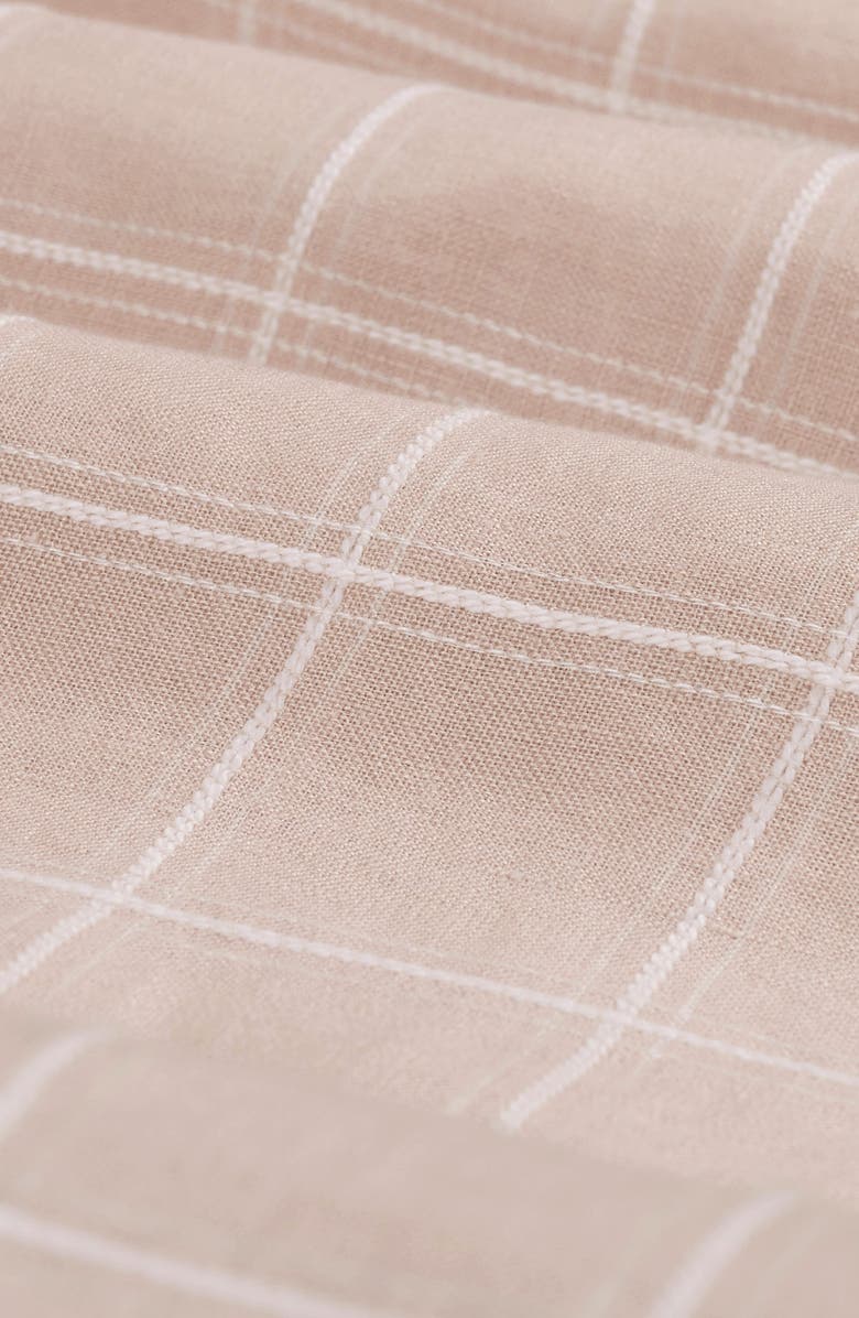 Bugatchi Austin Shaped Fit Windowpane Check Linen & Cotton Button-Down Shirt, Alternate, color, Desert