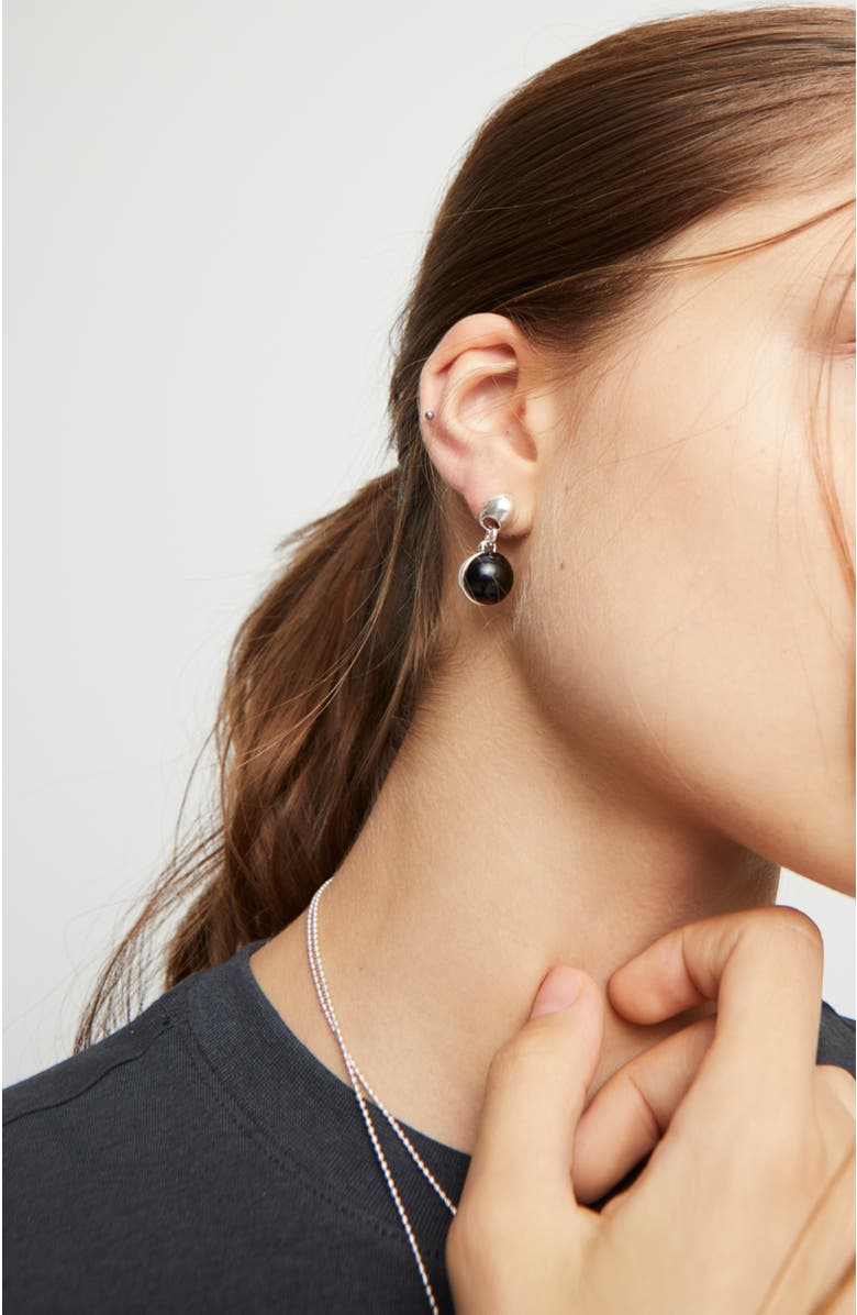 UNODE50 Black Murano Glass Earrings, Alternate, color, Silver