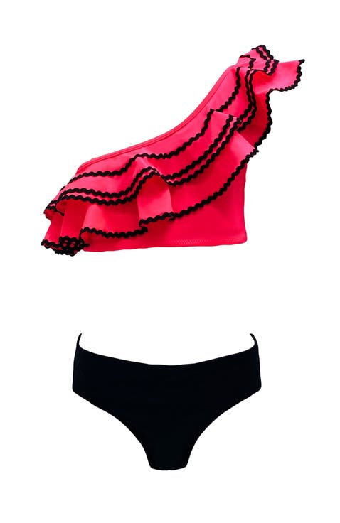 Ruffle Ric-Rac Trim One-Shoulder Two Piece Bikini, Toddler-Little Kid & Big Kid