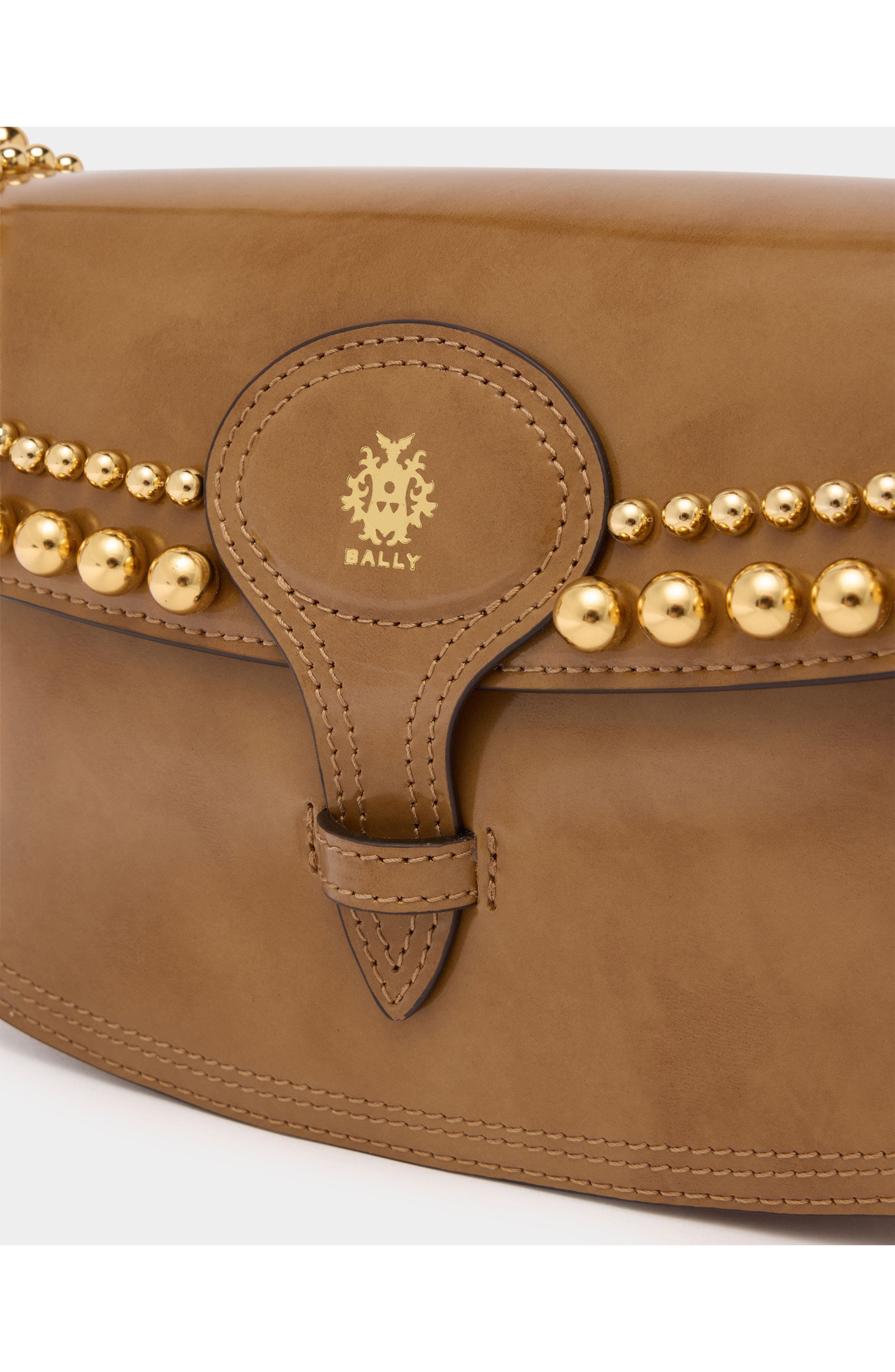 Bally Beckett Small Shoulder Bag in Brushed Leather With Studs, Alternate, color, Natural