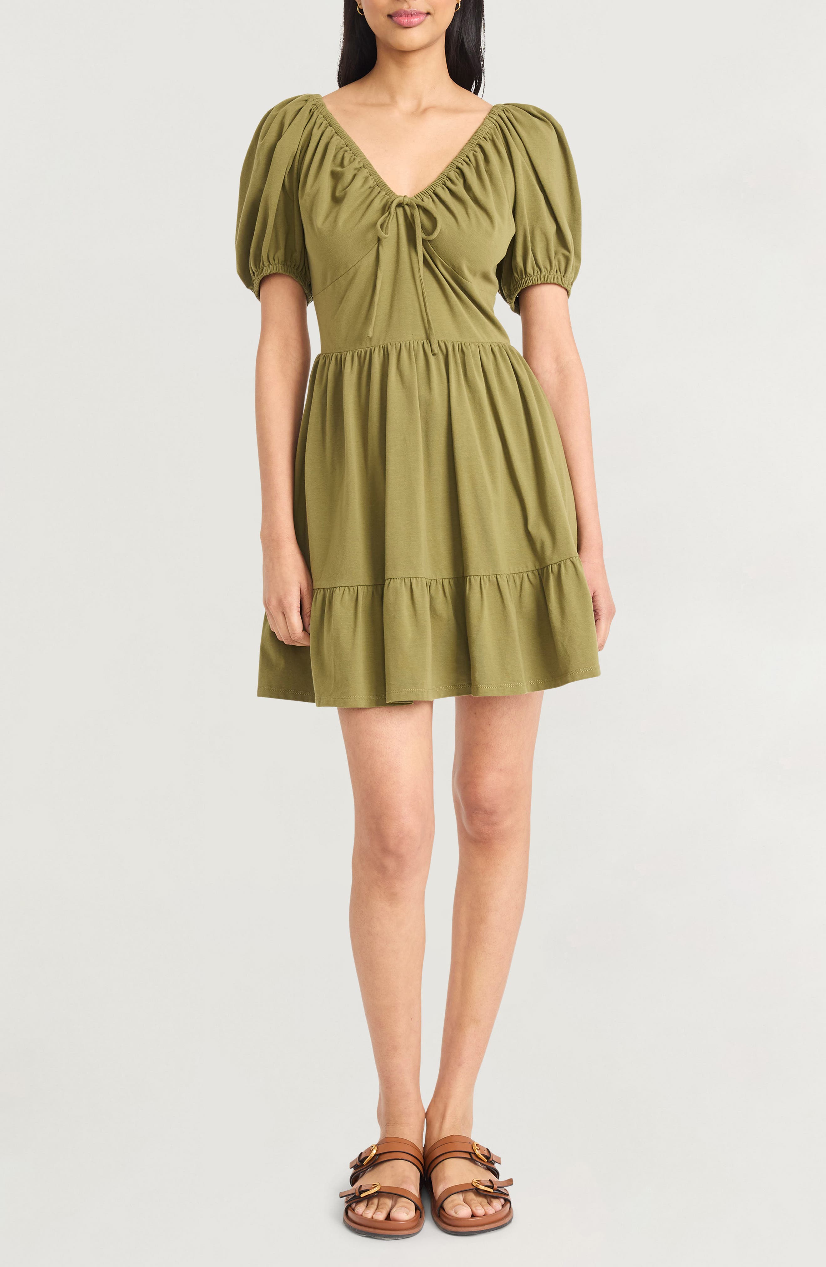 The Good Journey Solid Puff Sleeve Knit Dress